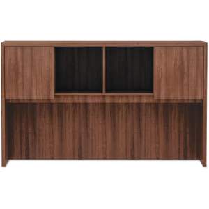 Alera Valencia Series Modern <b>Walnut</b> Hutch with 4 Compartments and Doors 58.88w X 15d X 35.38h Desktop & <b>Drawer</b> Organizer - Product Image 1