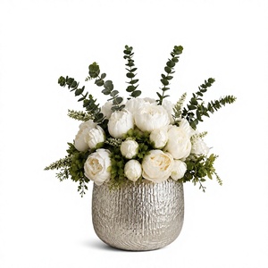 Florero de Metal Texturizado Hecho a Mano con Diseño Redondo Decorativo, Centro de Mesa de Lujo para Decoración Floral de Hogar y Bodas - Product Image 1