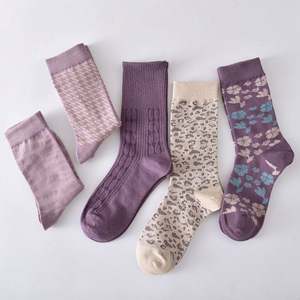 Wholesale New Fashion Mid Tube Warm Socks for Women Breathable Cotton Knitted Absorbent Cuff Purple Autumn Winter High Tube Warm - Product Image 6