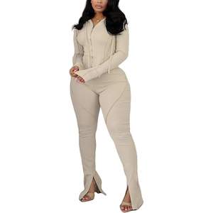 Conjunto Deportivo Personalizado de 2 Piezas para Mujer 2026, Sudadera con Capucha de Manga Larga y Pantalones Deportivos con Dobladillo Dividido, Conjunto Informal para Entrenamiento de Otoño - Product Image 1