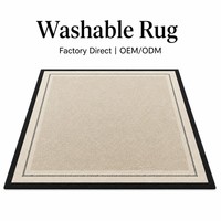 Tapis de salon moderne amovible couleur crème, tapis de zone personnalisé à bordure noire, deux pièces, lavable, antidérapant, insonorisant, en polyester, OEM
