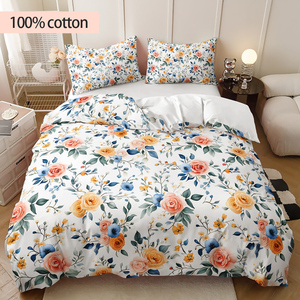Eenvoudige Frisse Bloemen 3-delige Bedrukte 100% Katoenen Beddengoed Set Comfortabele Dikke Zachte Dekbedovertrek Set - Product Image 1