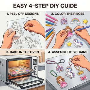 Schmuckherstellungsset für Mädchen mit individuellem Logo, Einhorn-Thema, 48 Anhänger, inklusive Buntstifte, DIY <span class=keywords><strong>Shrinky</strong></span> <span class=keywords><strong>Dinks</strong></span> Bastelset - Product Image 4
