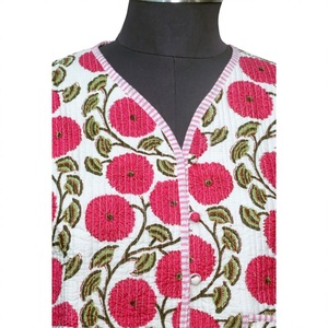 Veste courte en coton matelassé de style bohème indien pour femmes, nouveau style, imprimé floral, rayures tricotées, écologique, respirante - Product Image 4