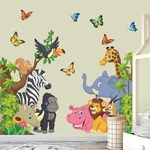 Pegatinas de pared de animales de dibujos animados, pegatinas de pared de animales de la selva, elefante, León, cebra, mariposa, decoración de pared, <span class=keywords><strong>niños</strong></span>, bebé, vinilo DIY M - Product Image 3