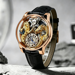 Custom Logo Luxury Men's Automatic Mechanical Watch 3D Carved Dragon Skeleton Dial Premium Leather Strap Wristwatch - Product Image 6