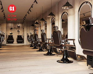 Modern Barber Shop Interior Design | <b>LED</b> <b>Lighting</b> & Custom Wall Mirror for Men Hair Salon Furniture Set - Product Image 2