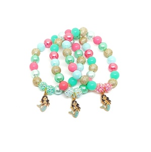 New Design Kid Children Colorful Acrylic <b>Beaded</b> Jewelry <b>Set</b> Cute Enamel Carton Mermaid Charm Bracelet - Product Image 3