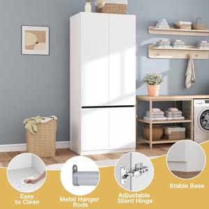 Armoire haute minimaliste blanche de qualité export avec 2 portes et tringle de suspension pour chambre à coucher - Product Image 4