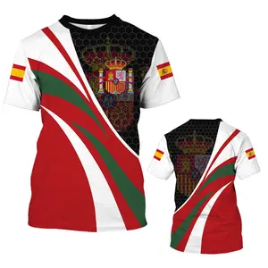 Offre Spéciale drapeau espagnol Fan de Football équipe T-shirt 3D impression numérique personnalisé à manches courtes Sport de plein air femmes hommes T-shirts