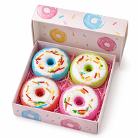 Ensemble de bombes de bain personnalisées en forme de beignets, 4 pièces de 40g chacune, aux sels marins végétaux, rose, lavande, avec saupoudrage coloré, effervescentes, hydratantes, coffret cadeau OEM