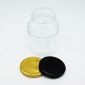 Pot en verre gaufré en forme de nid d'abeille clair 380/580/730ml avec bouchon en métal pour la nourriture pour bébé à l'huile d'olive au lait en gelée - Product Image 4