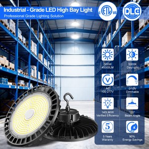 High Bay LED Shop <b>Lights</b>, 300W 0-10V Dimmable with <b>Sensor</b>, Adjustable LED High Bay Lighting Fixtures for Garage Warehouse Worksh - Product Image 2