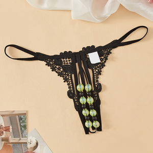 String sexy en dentelle avec perles qui brillent dans le noir, entrejambe ouvert, pour couples, vêtements intimes - Product Image 2