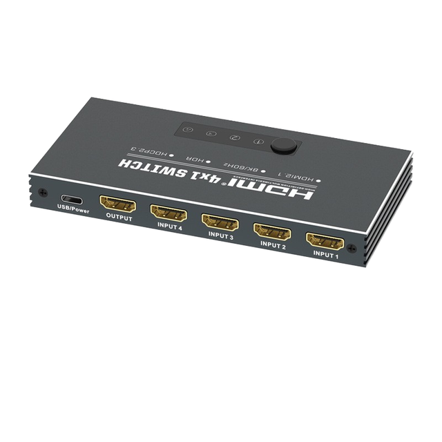 HD 8K for HDMI 4-in-1 Out Switcher and Selector Metal Audio & Video Accessory