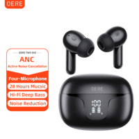 QERE E60 Headset TWS olahraga, earbud nirkabel pengurang kebisingan aktif dalam telinga, Earphone gigi biru untuk game
