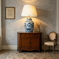 Lampe de table en céramique de style antique oriental, grande taille, motif oiseaux et fleurs, pour l'éclairage intérieur des villas et des hôtels