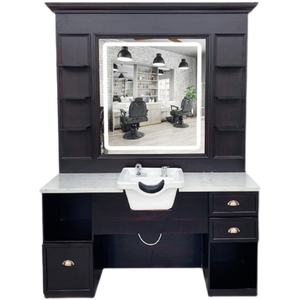 Unidad de Barbería Individual LE al por Mayor, Estación de Espejo Marrón Especial, Muebles de Salón de Buena Calidad, Lavabo de Cerámica Blanco, Directo de Fábrica - Product Image 1