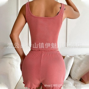 Camisola Retro de Cuello Cuadrado con Dos Botones para Mujer, Top Corto Elástico y Versátil de Verano, Ajuste Delgado, Capa Base Básica - Product Image 3