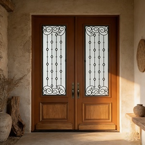 Puerta de Entrada Doble Exterior para Villa de Lujo, Estilo Victoriano, Hierro Forjado, Vidrio, Madera Sólida, Hecha a Medida - Product Image 4