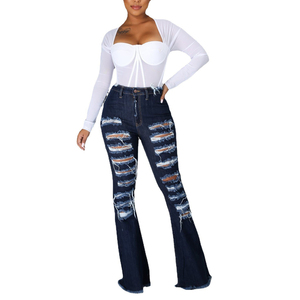 Jeans Ajustados de Cintura Alta para Mujer, Estilo Desgarrado, a la Moda - Product Image 1