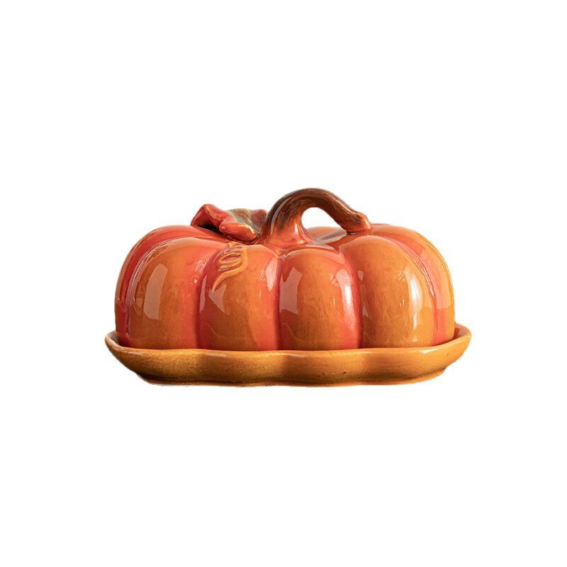 Creative Ceramic Plates, Pumpkin Shaped Lids, Household Restaurant Utensils, Holiday Gifts Orange