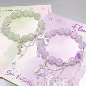 Pulsera de cuentas de cristal esmaltado con dije de mariposa y efecto de goteo de aceite, pulsera de cuentas de cristal craquelado estilo palomitas de maíz de fantasía - Product Image 2