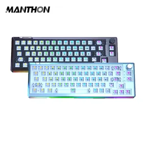 Dkt66 không dây Bàn phím cơ khí Kit vỏ trong suốt RGB ánh sáng đầy đủ Key hot swappable được trang bị với Knob DIY bàn phím