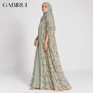 Luxuriöses, königliches, dekoratives Schal-Kleid für Hochzeiten und Feste, mit Pailletten bestickt, offene <span class=keywords><strong>Galabiya</strong></span>, langes Gewand, handgefertigtes muslimisches Kleid - Product Image 3