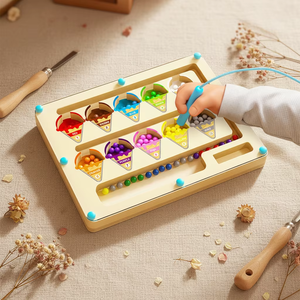 Jeu d'éveil Montessori en bois : Seau <span class=keywords><strong>de</strong></span> peinture, chiffres, couleurs, tri, stylo, perles à déplacer, labyrinthe pour enfants - Product Image 1