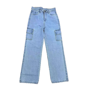 Jeans da <span class=keywords><strong>Donna</strong></span> a Vita Alta con Tasche <span class=keywords><strong>Cargo</strong></span>, Pantaloni in Denim a Gamba Larga Effetto Vissuto, Casual Streetwear per Uso Quotidiano e Weekend - Product Image 5