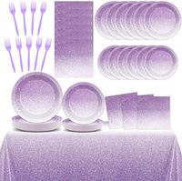 Ensemble de vaisselle de fête à paillettes dégradées violettes - Assiettes, gobelets, serviettes et couverts jetables pour anniversaire, mariage, décoration de baby shower