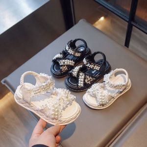 Sandales plates pour enfants à bout ouvert avec paillettes et perles, sandales pour petites filles avec perles - Product Image 2