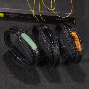 Men's <b>Tiger</b> <b>Eye</b> <b>Bracelet</b> Multi Layer Leather Bangle Magnetic Clasp Gift Jewelry 7.5 8.5 9 Inches Geometric Texture Design - Product Image 1
