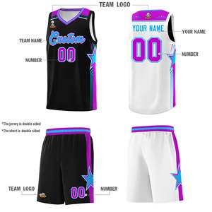 Maillots de basket-ball personnalisés pour hommes, noir et blanc, double face - Product Image 6