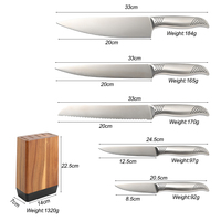 Ensemble de 6 couteaux de cuisine avec bloc en bois, manche en acier inoxydable, couteau de chef de 8 pouces, couteau à pain dentelé, couteau utilitaire et couteau d'office