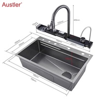 Laveuse de tasses automatique multifonctionnelle monobloc Piano Affichage numérique Robinets d'eau purifiée Robinet à cascade extractible Éviers de cuisine