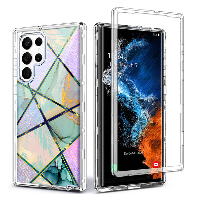 For Samsung S24 Ultra Case Marble Series Three Layer Heavy Duty Protection Cover Case for Samsung S21 S22 S23 Plus Note 20 Ultra