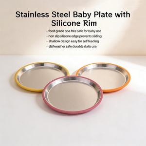 Assiette bébé personnalisée à bord en <span class=keywords><strong>silicone</strong></span>, peu profonde, facile à nettoyer, en acier inoxydable, avec ventouse, pour tout-petits - Product Image 1
