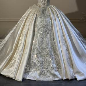 XS287 Vestido de Novia de Satén con Cuello Barco y Cristales, Estilo Imperio - Product Image 6