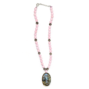 Collar Mala de Cuentas de Kunzita y Cuarzo Ahumado con Colgante de Labradorita con Símbolo Om - Abraza la Armonía Espiritual y el Equilibrio Interior - Product Image 2