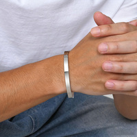 Bracelet manchette en acier inoxydable de 6 mm avec logo personnalisé, gravable au laser, pour homme
