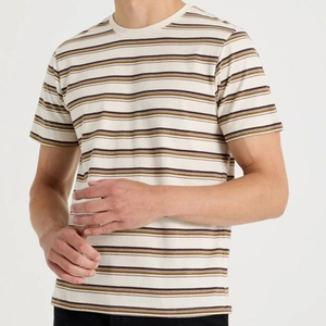 T-shirt da uomo girocollo a maniche corte oversize in cotone pesante 100% personalizzata, a righe, colore <span class=keywords><strong>ecru</strong></span> - Product Image 3