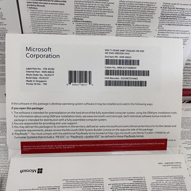 For Windows 11 HOME OEM DSP DVD Full Package Global Online Activation Win 11 Pro Key Sticker With DVD Operating System