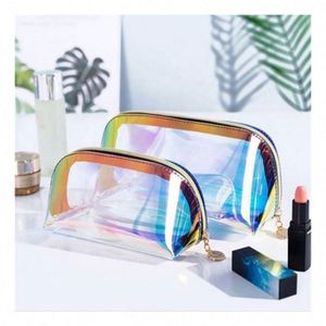 Sac de voyage transparent personnalisé en polyester holographique imperméable avec logo imprimé pour maquillage et cosmétiques – Vente en gros - Product Image 1