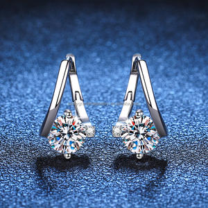 Pendientes de Aro de Plata S925 con Moissanita para Mujer, Clásicos, 1 Quilate, Diseño Geométrico Ligero, Lujo, Alta Calidad, Moda, Bodas - Product Image 1