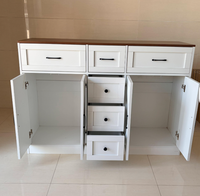 Farmhaus-Sideboard in Weiß mit 6 Schubladen und Scheunentüren, Holz-Aufbewahrungsschrank für Küche, Esszimmer und Wohnzimmer
