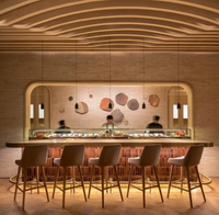 Meubles de restaurant en rotin de style bistrot français, table et chaise, structure en bois massif, revêtement en cuir PU, banquette ronde pour restaurant