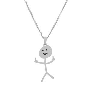 Collana Hip Hop Graffiti collana uomo e donna in acciaio inossidabile placcato oro divertente collana Doodle collana dito medio - Product Image 5