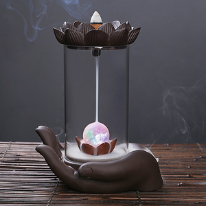 Encensoir à refoulement d'encens en acrylique, style vintage chinois, pour aromathérapie et décoration de bureau, avec motifs Sable violet, Bouddha Zen, Lotus, Grand Sagesse - Product Image 4